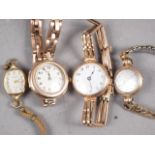 Two ladies 9ct gold wristwatches, on expandable 9ct gold bracelets, a 9ct gold cased lady's
