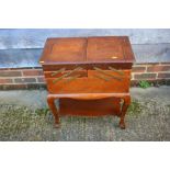 A 1950s sewing box with fitted interior, a Victorian rosewood loop back bedroom chair and one