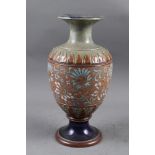A Royal Doulton early 20th century silicon ware Slaters Patent oviform vase with flared rim, 13 1/2"