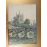 Albert Dunnington, 1916: a pair of watercolours, river wharf and bridge over river, 14" x 9 3/4", in