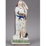 An 18th century Pratt type figure of Hope, on leaf decorated square base, 8 1/2" high