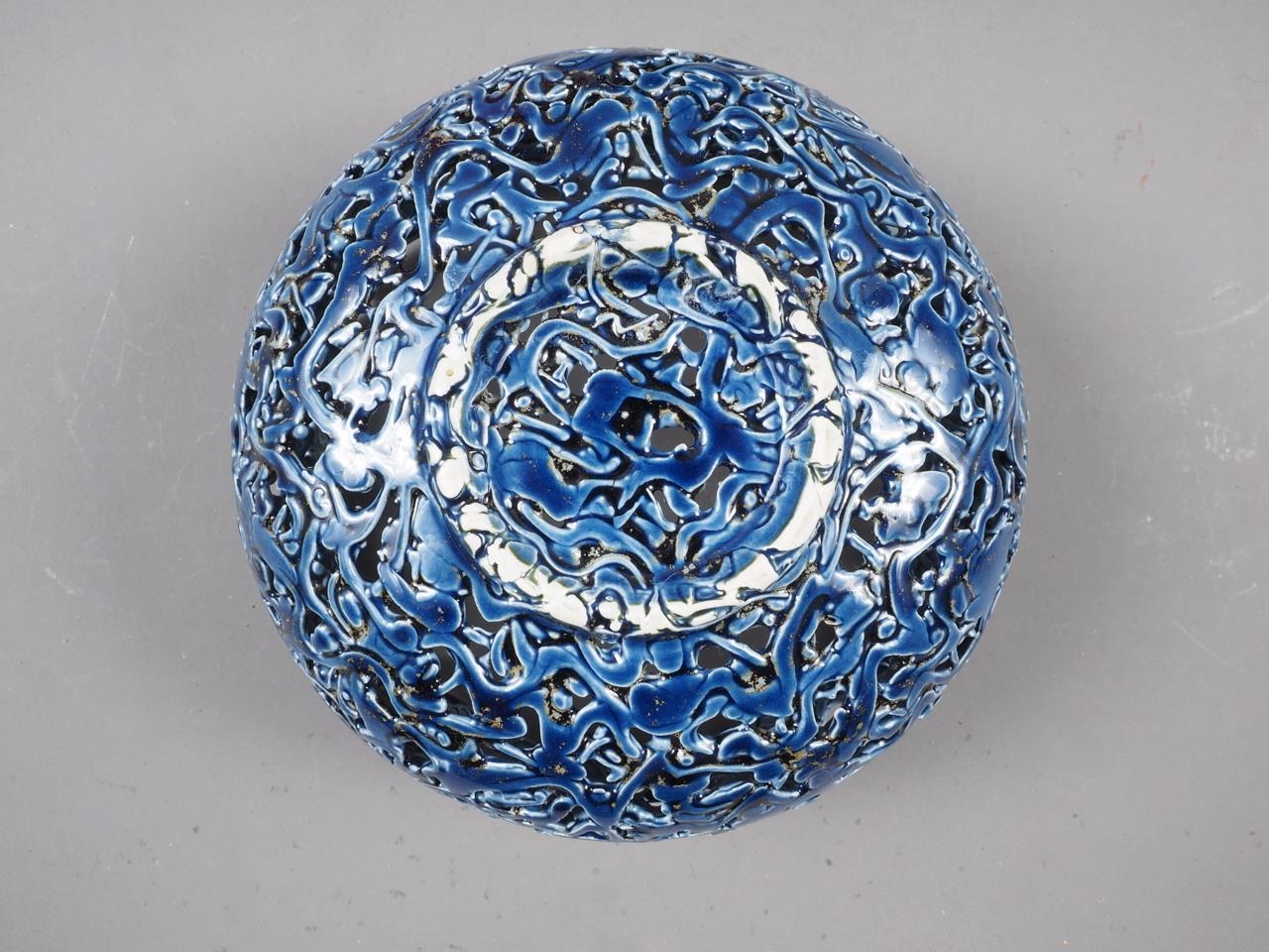 A Royal Copenhagen orange crackle glazed vase, 5 1/4" high, a Herend pin dish, a signed Iittala blue - Image 3 of 6