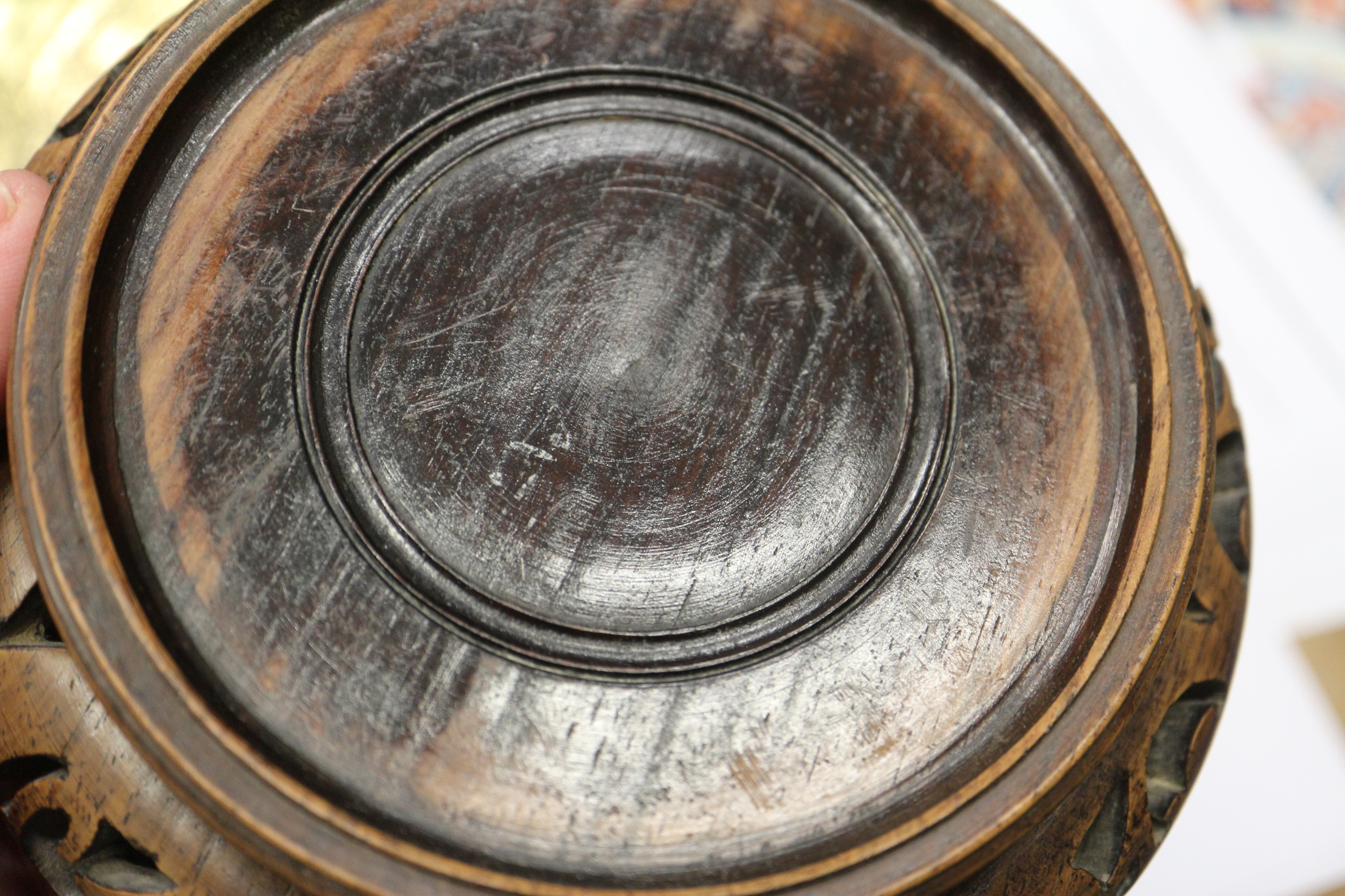 A Chinese blue and white crackle glazed ginger jar with floral decoration, and associated carved - Image 14 of 16