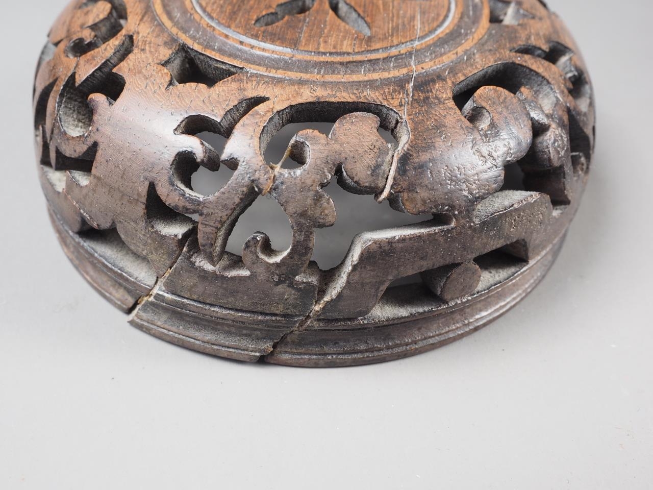 A Chinese blue and white crackle glazed ginger jar with floral decoration, and associated carved - Image 5 of 16