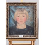 English School: oil on canvas, portrait of a young girl, 14" x 12", in gilt frame (loose in frame)