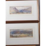 E Warmington: two watercolours, "The Drover" and "The Croft", 3 1/2" x 9 1/2", in gilt frames