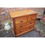 A Victorian mahogany chest of two short and two long drawers with knob handles, on block base, 36"