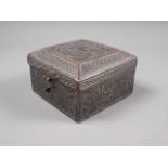 A Persian copper and white metal inlaid box, 3" wide