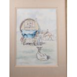Juliet Jeffrey, watercolour sketch, gypsy caravan, 14 1/2" x 10", in gilt frame, a watercolour,