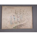 A Chinese watercolour on silk, women collecting oysters, 12" x 16", unframed