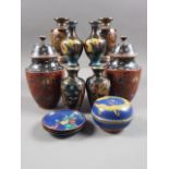 Four pairs of cloisonne vases and other cloisonne, tallest 8" high (damages)