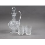 A Waterford "Alana" claret jug and stopper, 12" high, and three matching tumblers