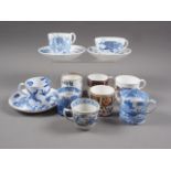 Three Spode blue dragon cups and saucers and five other Spode coffee cans