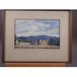 Marjorie Bywater: watercolour sketch, "Blue Malverns", 6" x 9 1/2", in strip frame