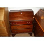 An Edwardian mahogany, box and ebony strung fall front bureau, fitted three drawers, on bracket