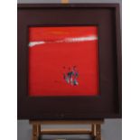 Le Thu: oil on canvas, "Red Summer", 11 3/4" x 11 3/4", in painted frame, and a companion oil on