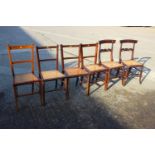 A pair of grained as rosewood bar back cane seat bedroom chairs, a pair of box line inlaid bedroom