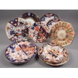 A pair of Derby Imari dinner plates, a pair of Ridgways "Old Derby" dessert plates and four other "