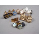 Two pairs of 9ct gold cuff links, a pair of 9ct shirt studs, 14.6g, and a number of other assorted