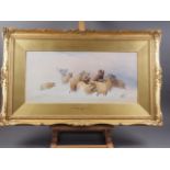 F E Volter: a pair of watercolours, "Highland cattle and sheep caught in a snowdrift" and "Severe