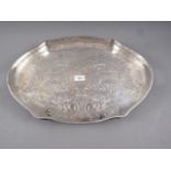 An oval serpentine silver plated gallery tray, 20" wide