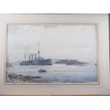 Frank Wood, 1910: watercolours, a County Class cruiser leaving Devonport with Gripper and Trusty