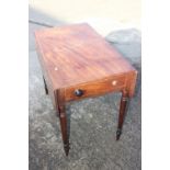 A 19th century mahogany Pembroke table, fitted one drawer, on turned supports, 33 1/2" wide x 39"