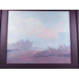 Le Thu: oil on canvas, "Afternoon in the Countryside", 23 1/2" x 27", in painted frame (