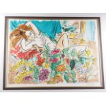 Edward Piper: a limited edition print, "Woman in Flowers", 50/185, in gilt strip frame