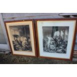Two 19th century engravings, milkmaid and farrier, in oak frames