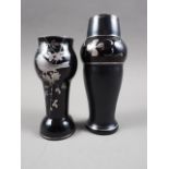 Two early 20th century blue and silver painted vases, larger 5 3/4" high