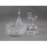 A Waterford Crystal bowl, 9 3/4" dia, a similar Edinburgh glass bowl, a pair of clear glass