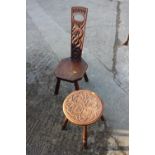 A dragon carved hardwood spinning stool, inscribed "Maud", and a similar circular stool