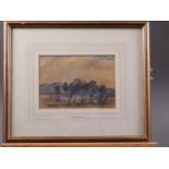 St John Lamorna Birch: watercolour sketch, trees by a lake, 4 1/4" x 6", in wash line mount and gilt