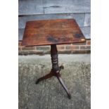A 19th century provincial oak tilt top occasional table, on tripod splay support, 18 1/2" wide x 16"
