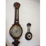 A Victorian rosewood barometer and thermometer, and another smaller similar barometer and