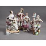 Five circa 1900 Dresden figures, including a musician, 9 3/4" high (restored)