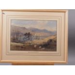 Edward Tucker: watercolours, lake and landscape with sheep, 13 1/2" x 9", in wash line mount and
