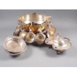 A Viners of Sheffield silver plated punch bowl with six pedestal punch cups, a silver plated two-