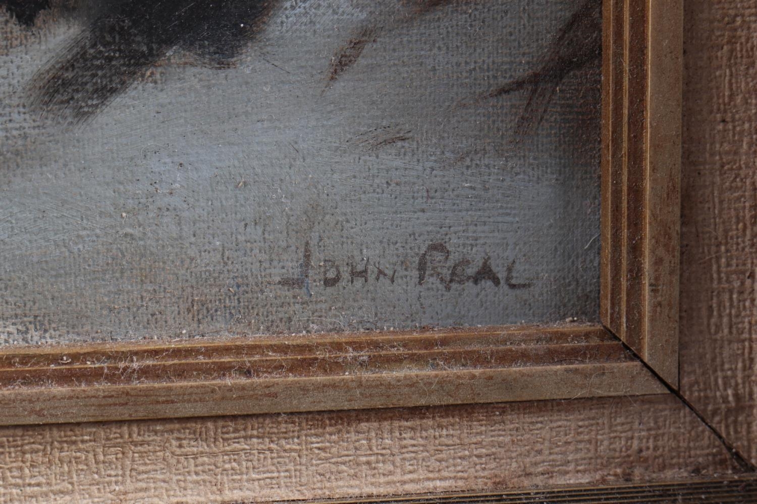 John Real: oil on board, winter landscape, 11 1/2" x 15 1/2", in gilt strip frame - Image 2 of 2