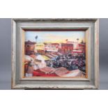 Jerry Sunridge, acrylic on board, "Morocco - Marrakesh Sunset", 9 3/4" x 13", in painted frame