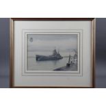 Eric Tufnell: watercolours, "HMS Prince of Wales, Singapore", 7 3/4" x 10 1/2", in gilt strip frame