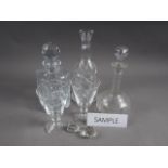 A set of six Rona wine goblets, 5 3/4" high, two other wine glasses and three decanters