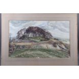 Enid Levetus, watercolour, winter landscape, Castle Hill Little Wittenham, unframed, and a batik
