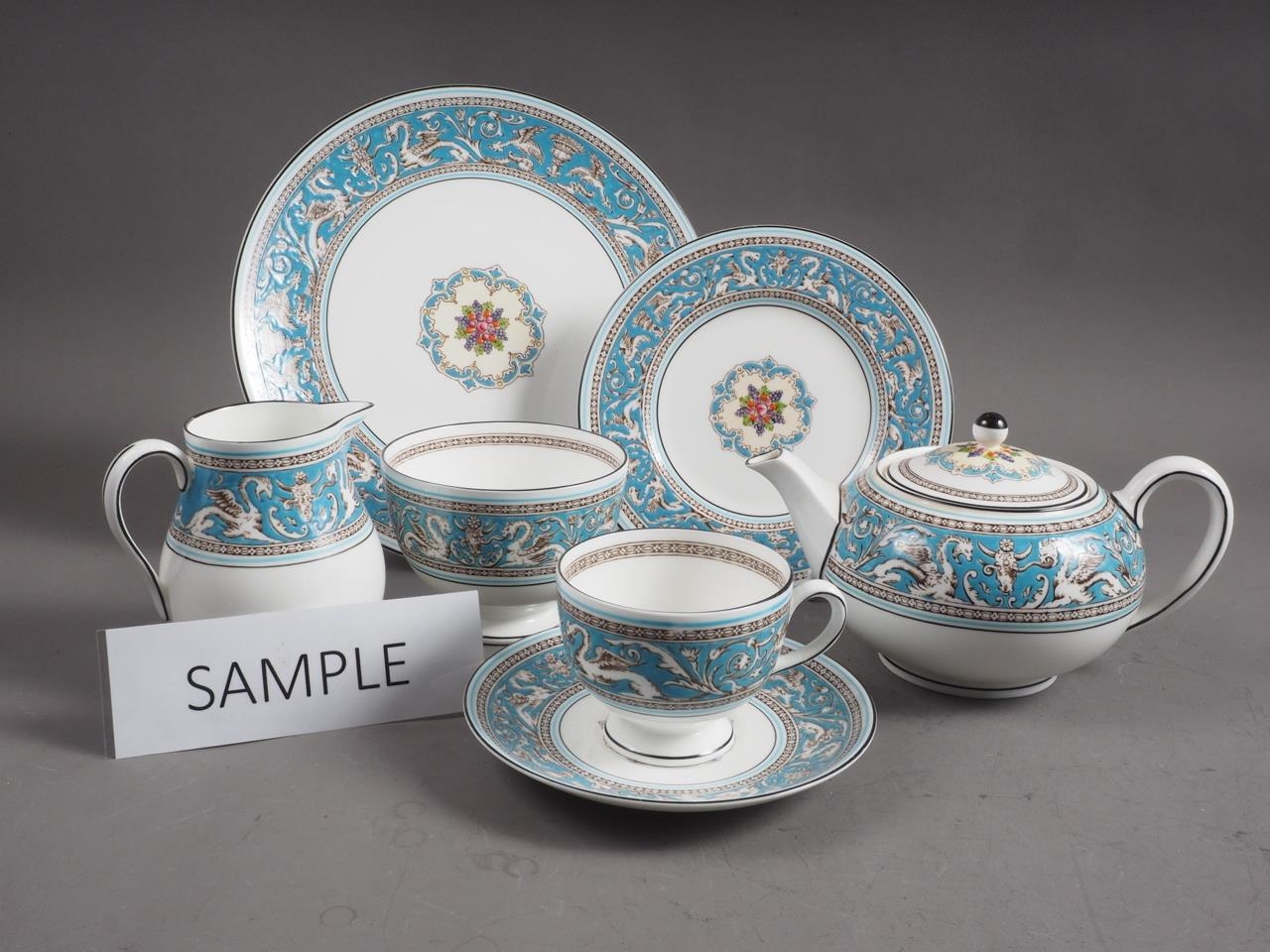 A Wedgwood "Florentine" pattern teaset for six (one cup cracked)