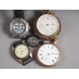 A pocket barometer, in gilt metal case, a pocket watch, in rolled gold case and two wristwatches