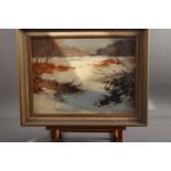 John Real: oil on board, winter landscape, 11 1/2" x 15 1/2", in gilt strip frame