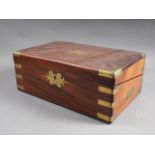 A 19th century mahogany and brass bound writing box with green tooled leather surface fitted