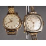 A lady's 9ct gold cased Tudor wristwatch with silvered dial and Roman numerals, and another lady's