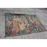 A Jacquard woven tapestry with figures in a landscape design, 73 1/2" wide x 49" high